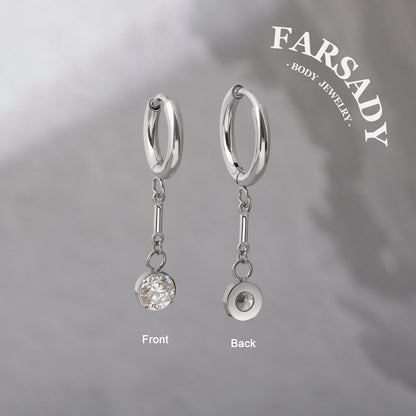 Lunar Pendulum - F136 Titanium CZ Hinged Clicker Hoop / Fits 18G Helix Conch Cartilage Earring