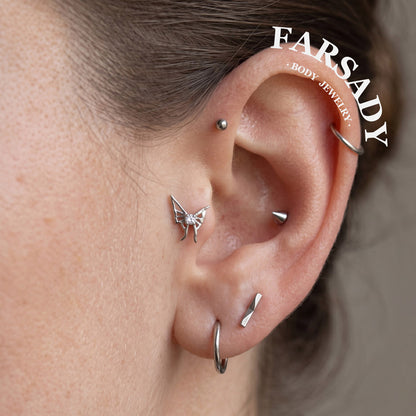 Wisp Moth - 925 Silver Threadless Stud / Fits Cartilage Helix Tragus Lobe Piercing