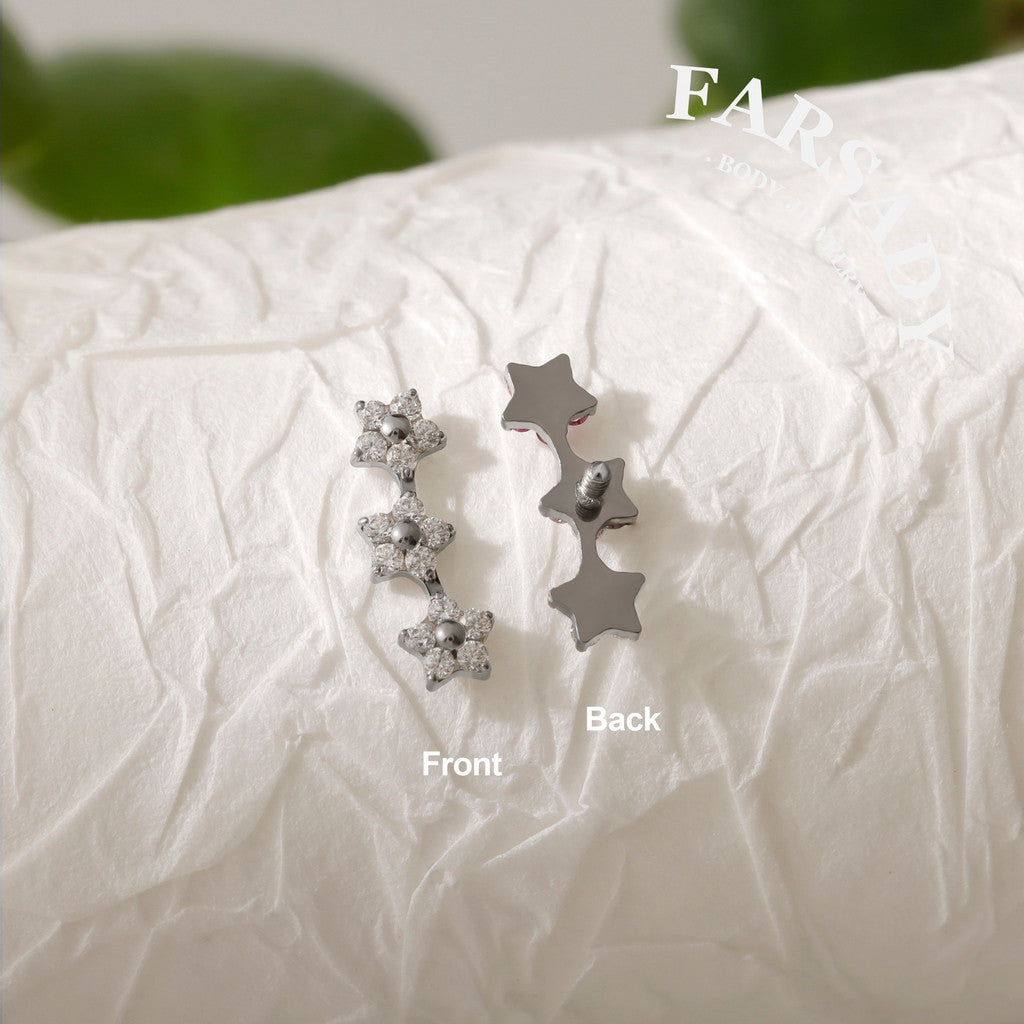 Triple Bloom - F136 Titanium Internally Threaded Stud / Fits Cartilage Helix Tragus Lobe Nostril Piercing