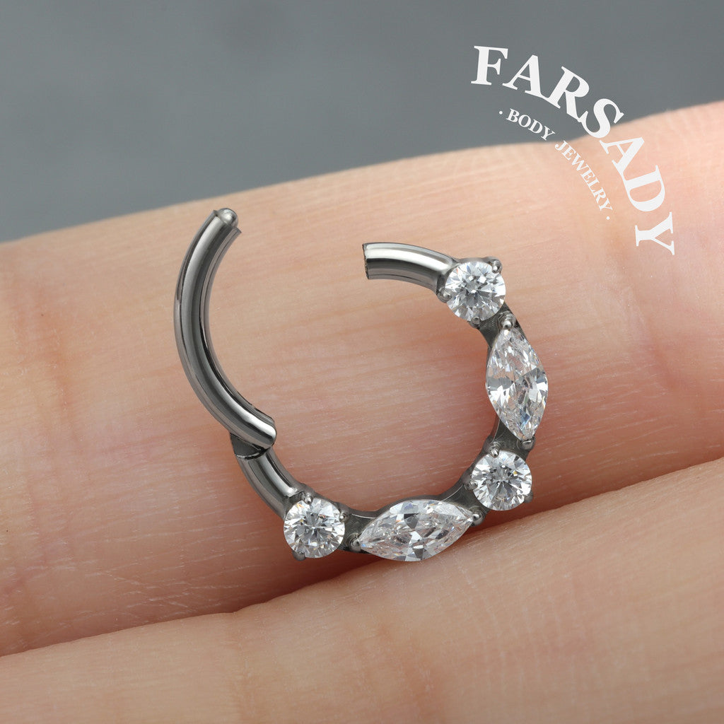 Elongate Bloom - ASTM F136 Titanium Hinged Clicker Hoop / Fits 16G Septum Ring Helix Conch Cartilage Earring