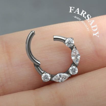 Elongate Bloom - ASTM F136 Titanium Hinged Clicker Hoop / Fits 16G Septum Ring Helix Conch Cartilage Earring