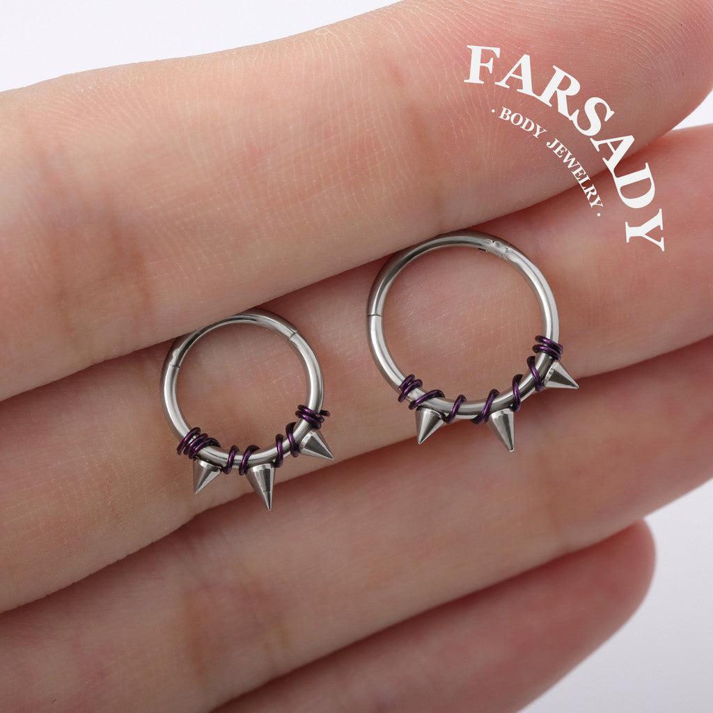 Violet Bind - Purple Wire Spike Hinged Clicker Hoop / Fits 16G Septum Ring Helix Conch Cartilage Earring