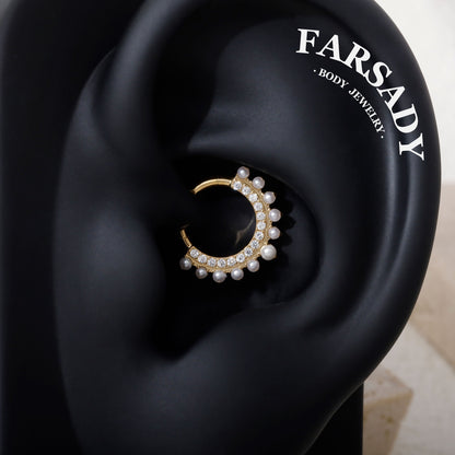 Pearl Fringe - F136 Titanium Hinged Clicker Hoop / Fits 16G Septum Ring Helix Conch Cartilage Earring