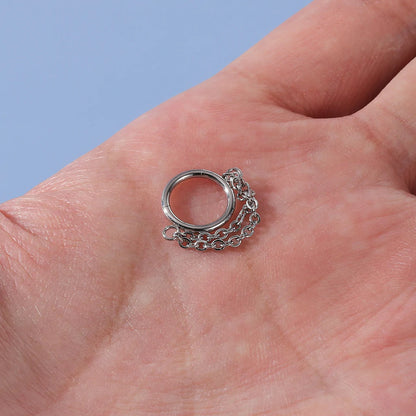 Chain Veil - Double Chain Dangle Hinged Clicker Hoop / Fits 16G Septum Ring Helix Conch Cartilage Earring