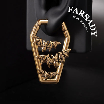 Coffin Bat Cascade- 316L Magnetic Hinged Ear Weights / Fits 6G 4G 2G Stretched Ear Lobes Tunnels Plugs
