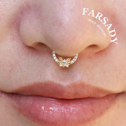 Butterfly Gleam - Solid 14K Gold Hinged Clicker Hoop / Fits 16G Septum Ring Helix Conch Cartilage Earring