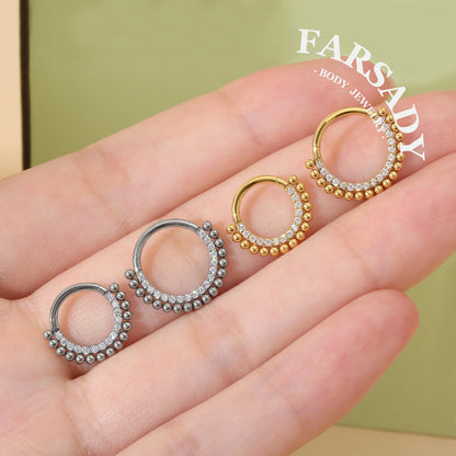 16G Titanium Tiny Beads Daith Earring & Septum | Hinged Clicker with 5A Cubic Zirconia | Piercing Jewelry for Helix, Conch, Daith, Rook, Tragus | Sparkling Daily Wear with Gift Box