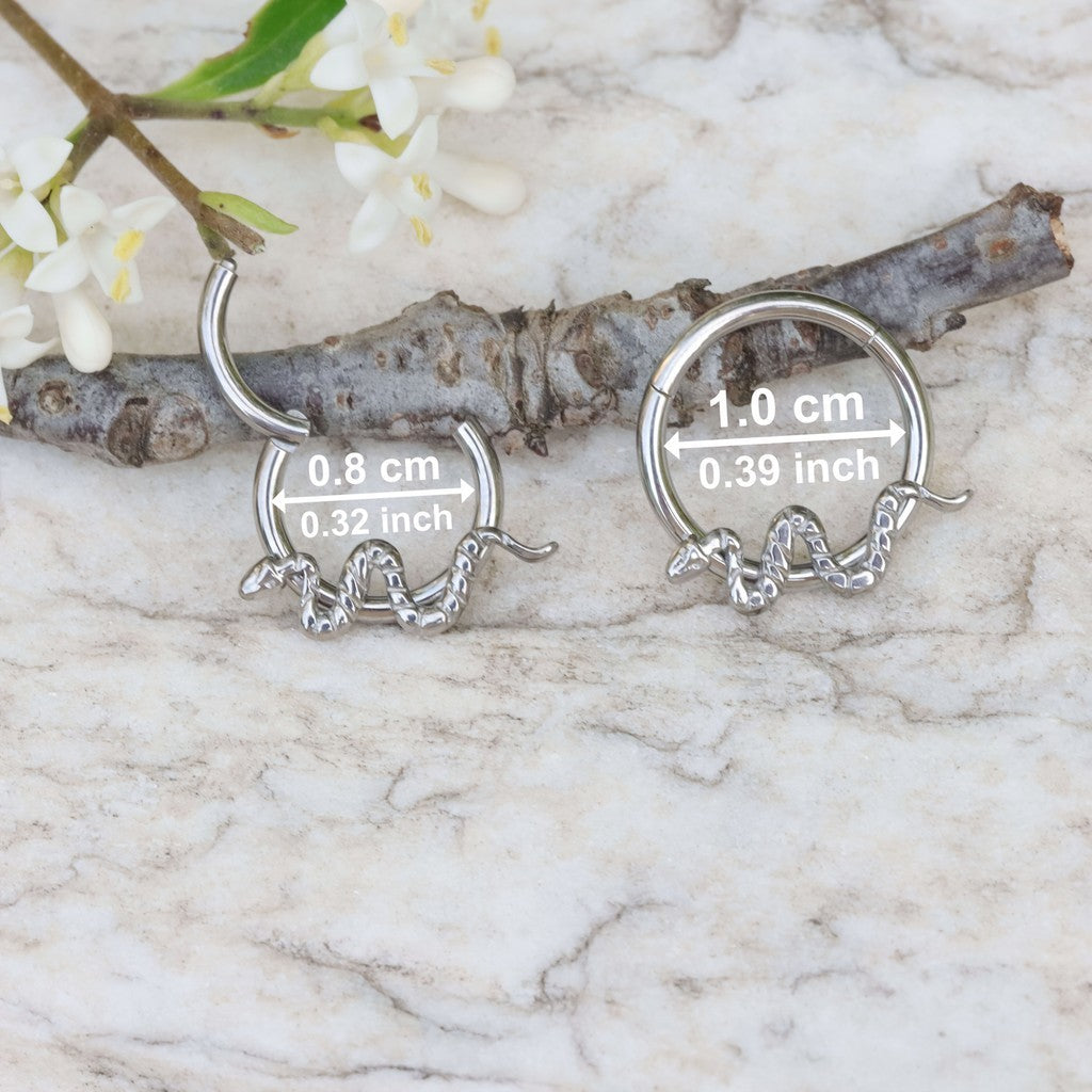 16G Titanium Snake Septum Clicker/ Snake Cartilage Earring/ Hinged Daith Hoops/ Snake Daith Ring/ Titanium Nose Hoop/ Daith Piercing/ Datih Earring