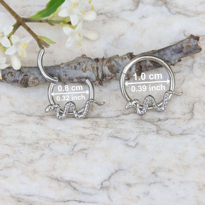 16G Titanium Snake Septum Clicker/ Snake Cartilage Earring/ Hinged Daith Hoops/ Snake Daith Ring/ Titanium Nose Hoop/ Daith Piercing/ Datih Earring