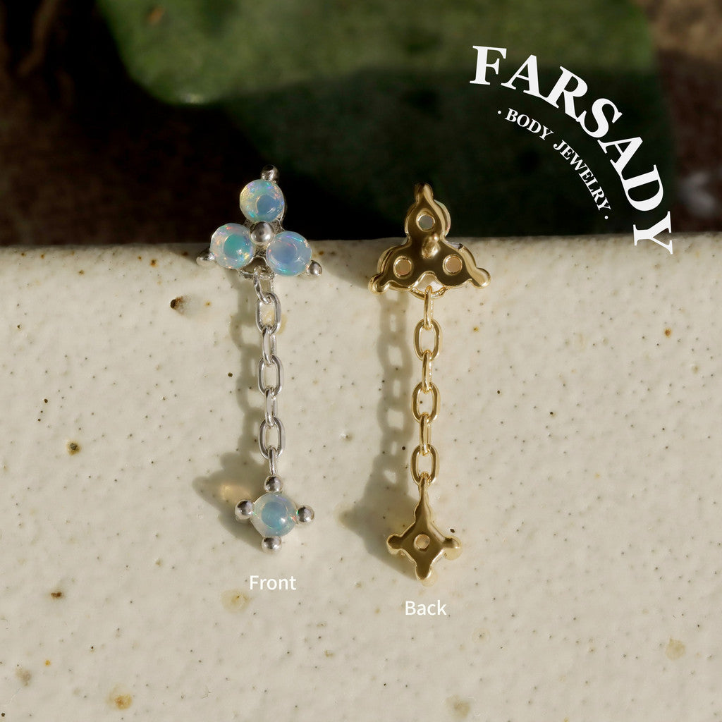 Natural Opal Drop Stud Earring, Dangle Upper Lobe Piercing, Threadless Push Pin Labret, Tragus Cartilage Earring, Curated Ear Jewelry