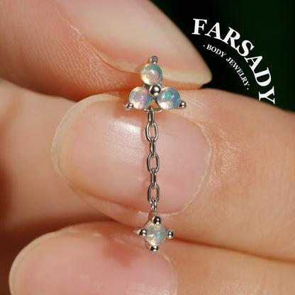 Natural Opal Drop Stud Earring, Dangle Upper Lobe Piercing, Threadless Push Pin Labret, Tragus Cartilage Earring, Curated Ear Jewelry