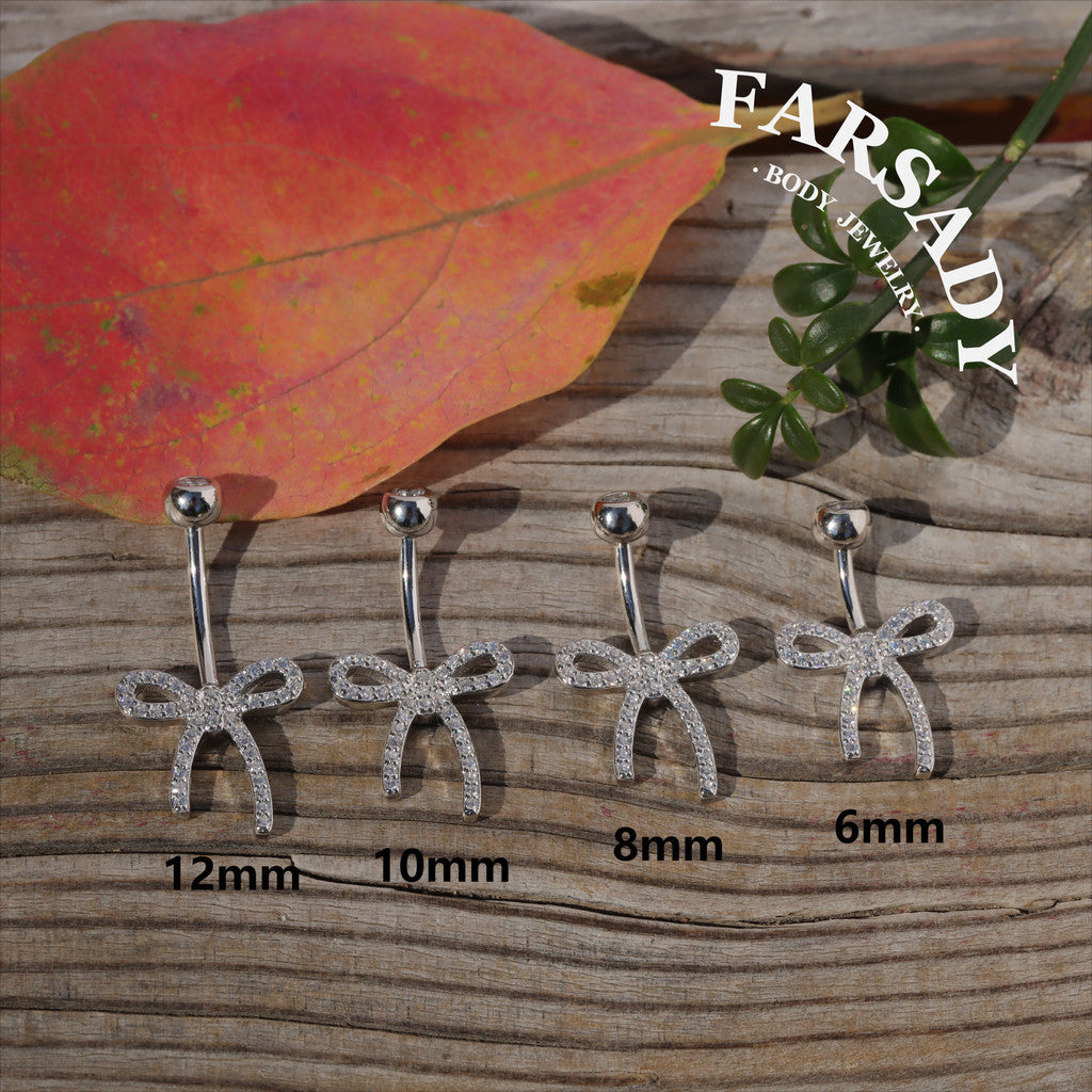 14G S925 Sterling Silver Butterfly Knot CZ Belly Button Ring 6mm 8mm 10mm 12mm Navel Piercing Jewelry Non Healed Piercing Friendly Daily Wear Gift for Her