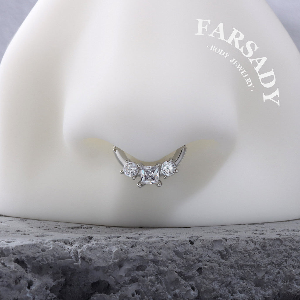 Square Star Duo - 316L Fake Nose Ring C-Hoop Piercing / Fit Non-Pierced Septum Ring