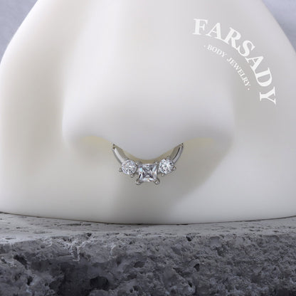 Square Star Duo - 316L Fake Nose Ring C-Hoop Piercing / Fit Non-Pierced Septum Ring