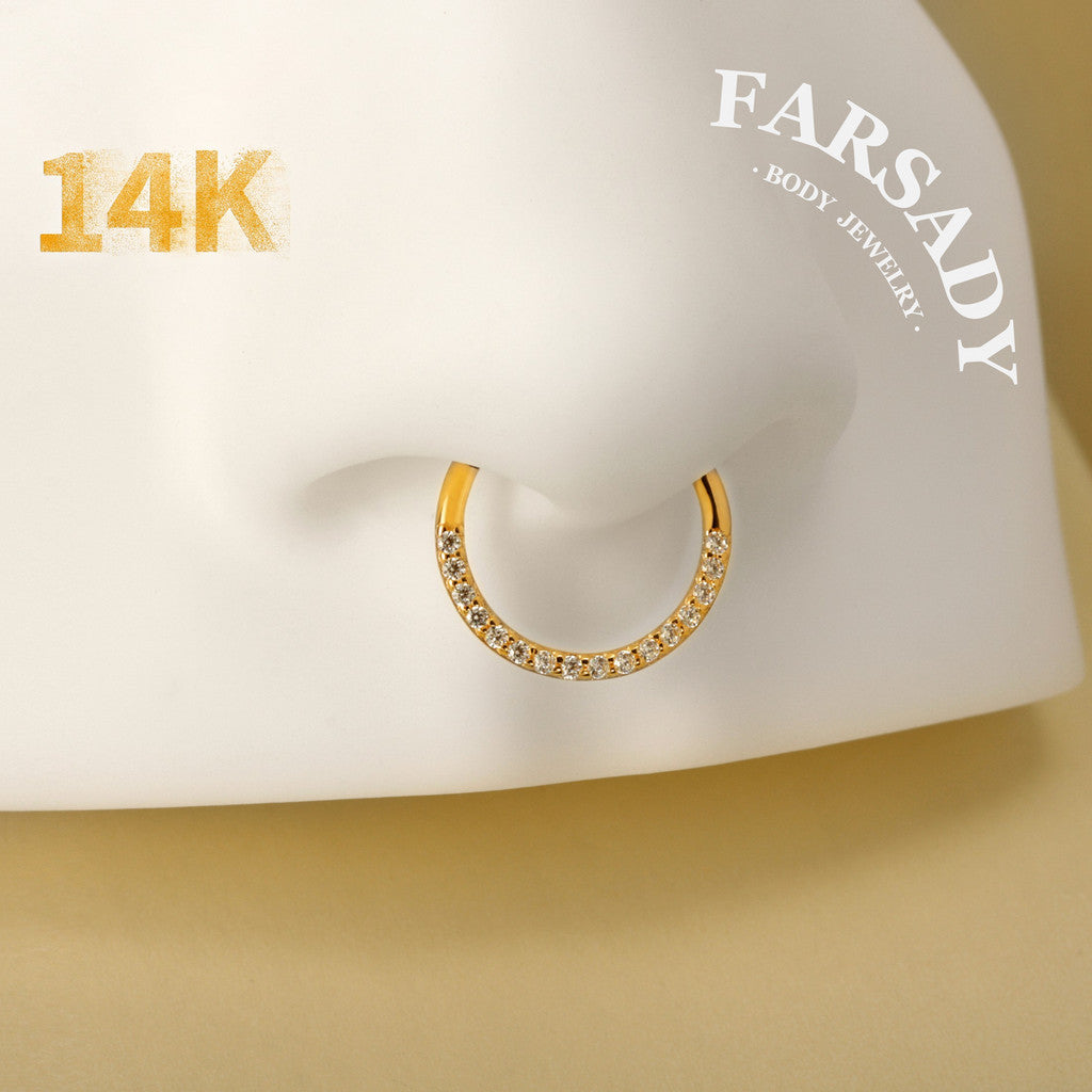 Gold Spark - Solid 14K Gold Hinged Clicker Hoop / Fits 16G Septum Ring Helix Conch Cartilage Earring