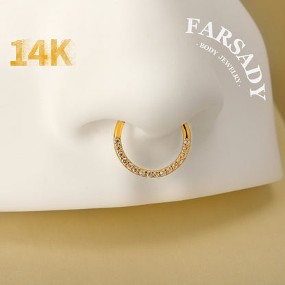 Gold Spark - Solid 14K Gold Hinged Clicker Hoop / Fits 16G Septum Ring Helix Conch Cartilage Earring