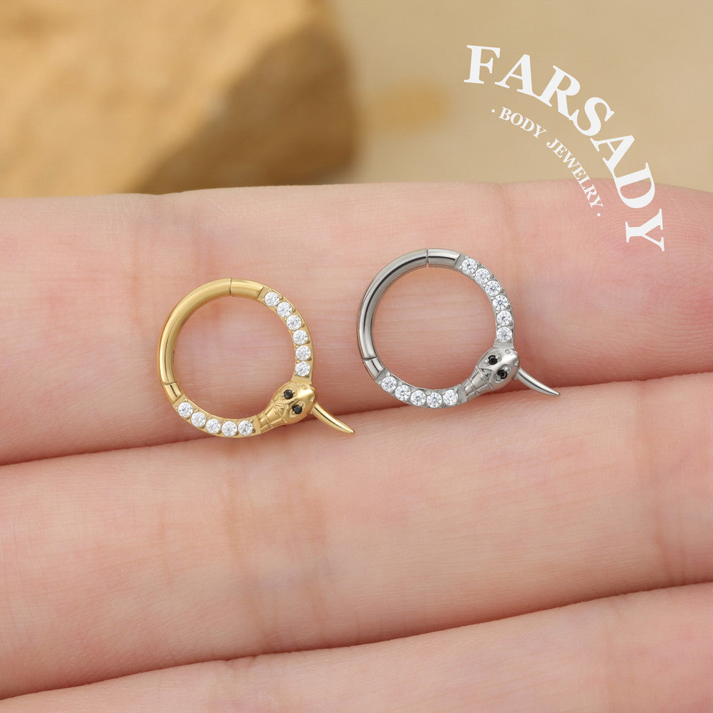 Gilded Serpent - ASTM F136 Titanium Hinged Clicker Hoop / Fits 16G Septum Ring Helix Conch Cartilage Earring