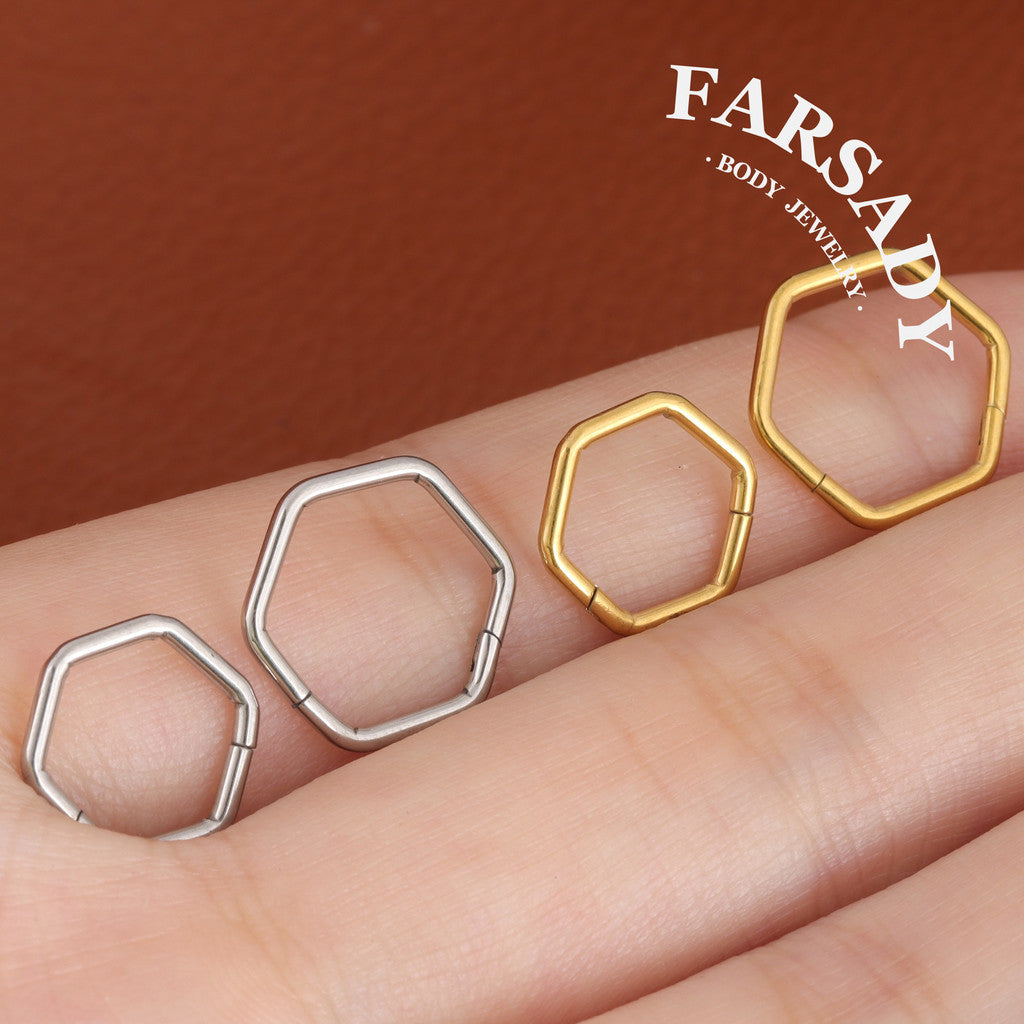 Plain Hexagon - Hinged Clicker Hoop / Fits 16G Septum Ring Helix Conch Cartilage Earring