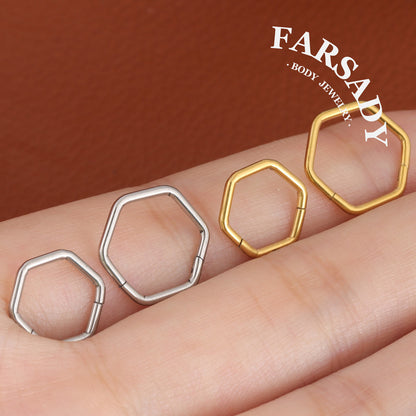 Plain Hexagon - Hinged Clicker Hoop / Fits 16G Septum Ring Helix Conch Cartilage Earring