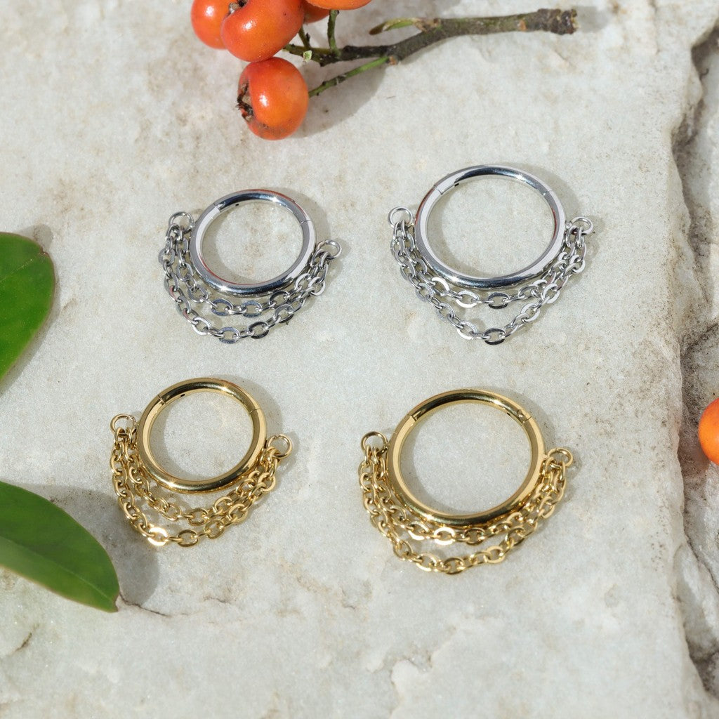 Chain Veil - Double Chain Dangle Hinged Clicker Hoop / Fits 16G Septum Ring Helix Conch Cartilage Earring