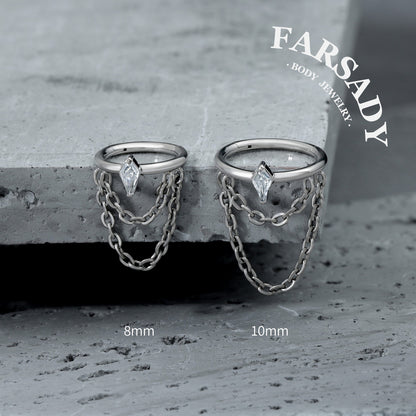 Draped Chain - ASTM F136 Titanium Hinged Clicker Hoop / Fits 16G Helix Conch Cartilage Earring