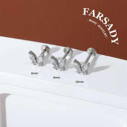 Winglet Spark - F136 Titanium Internally Threaded Stud / Fits Cartilage Helix Tragus Lobe Nostril Piercing