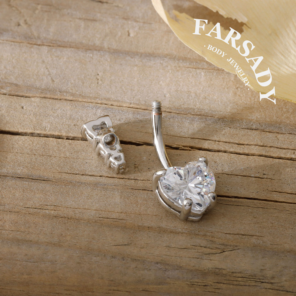 Triple Heart Gleam - 316L Clear CZ Belly Button Ring / Fits 14G Navel Piercing