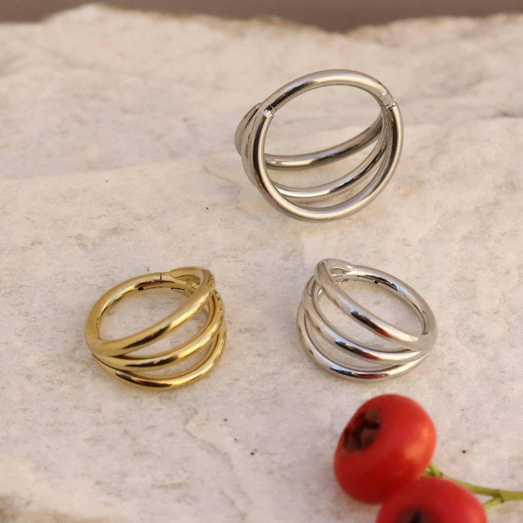 Triple Loop - ASTM F136 Titanium Hinged Clicker Hoop / Fits 16G Septum Ring Helix Conch Cartilage Earring / Waterproof Segment Piercing, Hypoallergenic Jewelry for Sensitive Skin