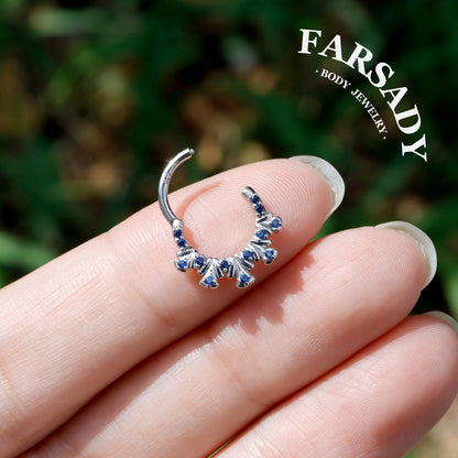 Sterling Silver Original Artisan Septum Ring Peacock Display Inspired, 18K Gold Plated 925 Sterling Silver Daith Clicker Earring, Helix Tragus Piercing Hoop