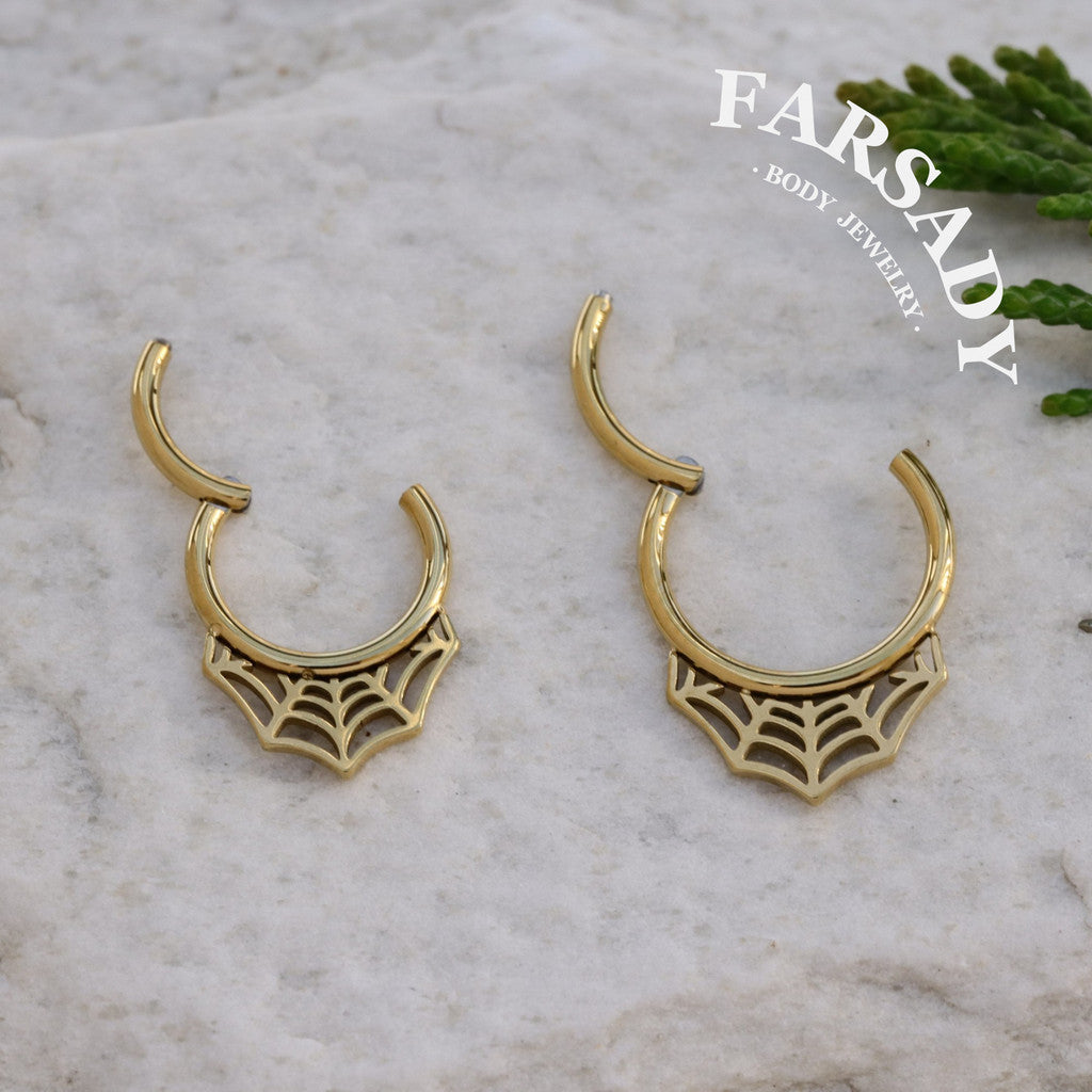 16G Spiderweb Hinged Septum Ring/Nose Ring Clicker/Sentulum Piercing Jewelry/Daith Earring Hoop/Helix Clicker Silvery Golden 1.2*8mm/10mm