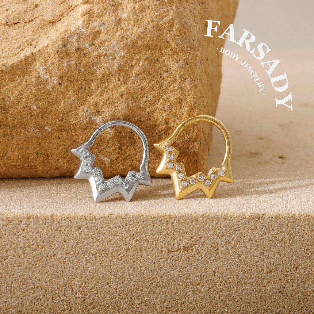Lightning Vein - 316L Hinged Clicker Hoop / Fits 16G Septum Ring Helix Conch Cartilage Earring