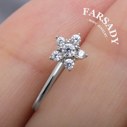 Seven-Petal Spark - 925 Silver Fake Nose Ring / Fit Non-Pierced Nose Ring