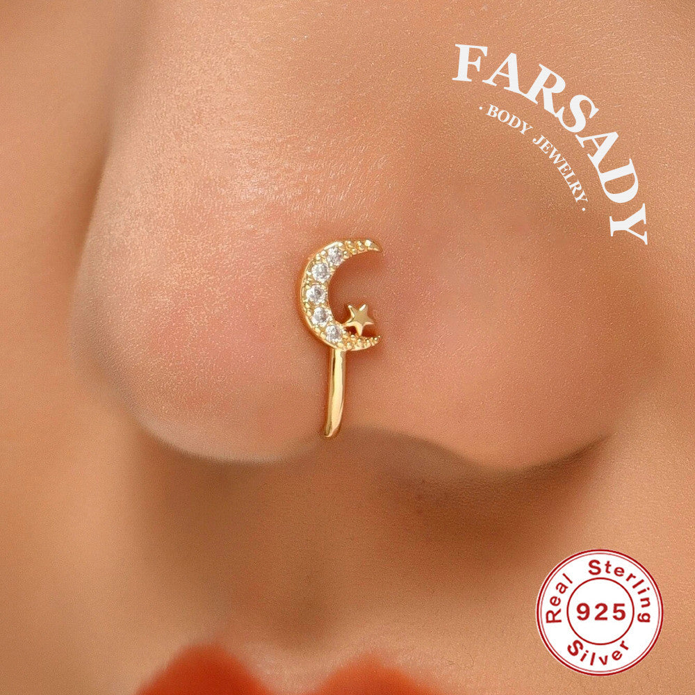 Celestial Trio Hook - 925 Silver Fake Nose Ring / Fit Non-Pierced Nose Ring