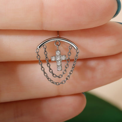 Layer Chain Cros - F136 Titanium Threadless Stud / Fits Vertical Helix Hidden Rook Earring