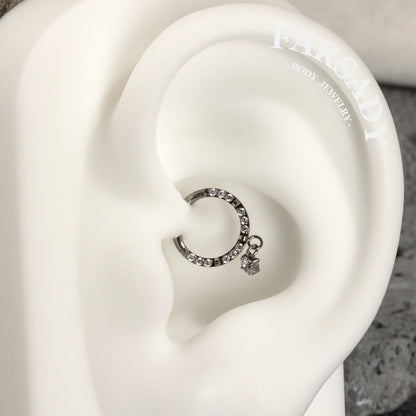 Dangle Crest - ASTM F136 Titanium Hinged Clicker Hoop / Fits 16G Septum Ring Helix Conch Cartilage Earring