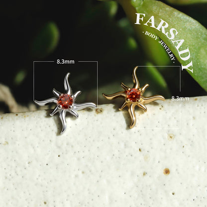 Flame Star - 925 Silver Threadless Stud / Fits Cartilage Helix Tragus Lobe Nostril Piercing
