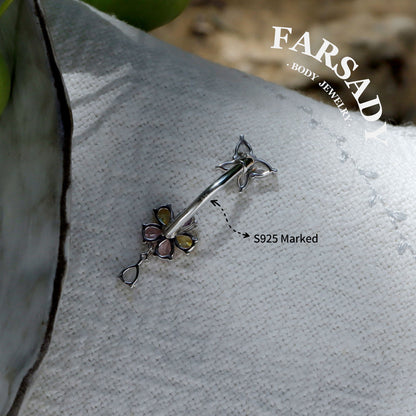 Petal Flutter - Sterling Silver Colorful CZ Belly Button Ring / Fits 14G Navel Piercing