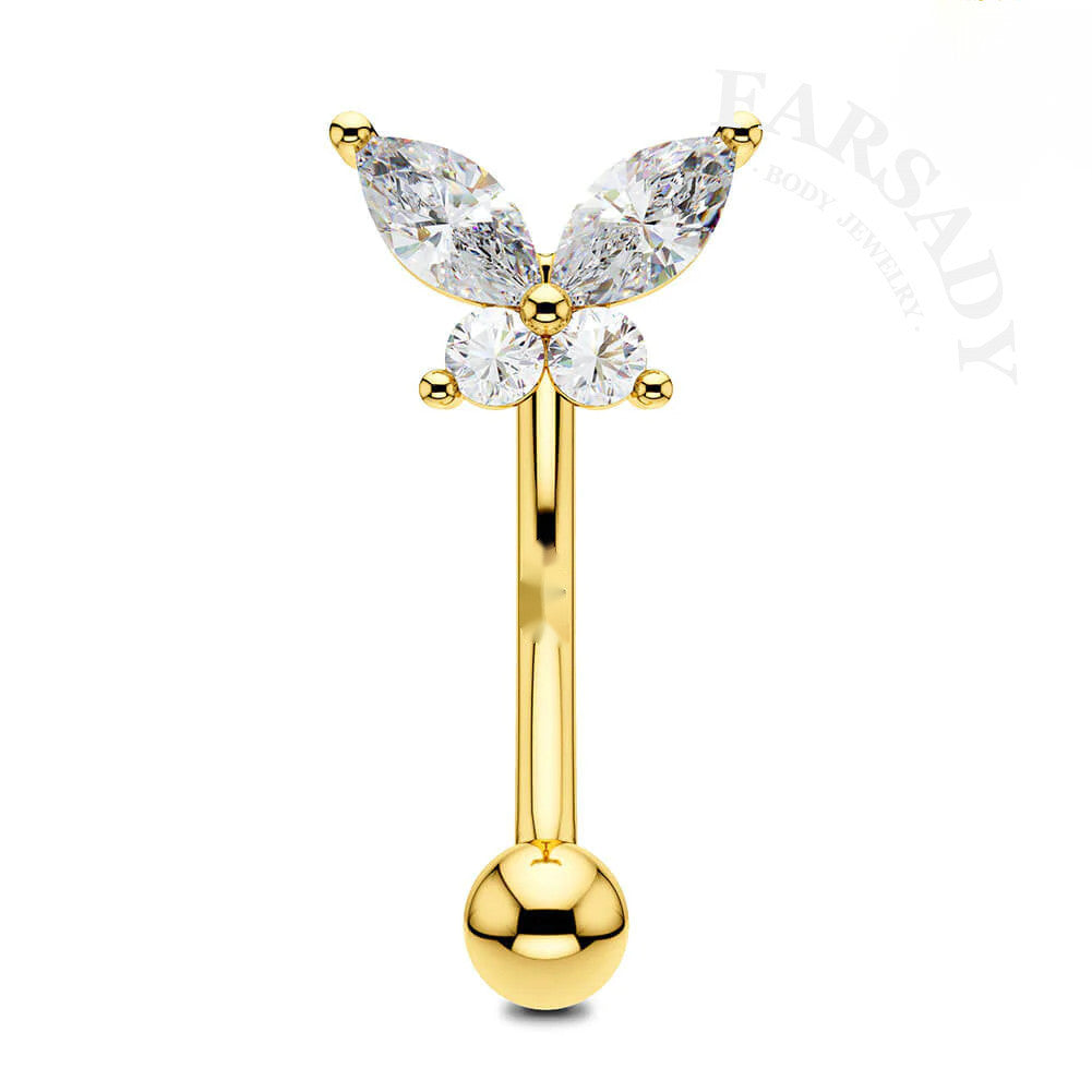 Crystal Flutter - 316L Clear CZ Curved Barbell / Fits 16G Rook Daith Earring Lip Eyebrow Cartilage Piercing