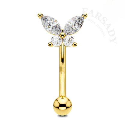 Crystal Flutter - 316L Clear CZ Curved Barbell / Fits 16G Rook Daith Earring Lip Eyebrow Cartilage Piercing