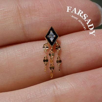 Obsidian Tassel - 925 Silver Threadless Stud / Fits Cartilage Helix Tragus Lobe Piercing