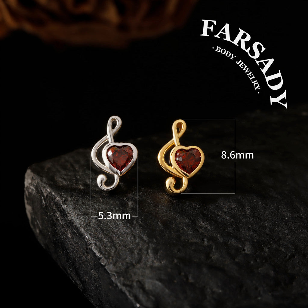 Crimson Clef - 925 Silver Threadless Stud / Fits Cartilage Helix Tragus Lobe Nostril Piercing