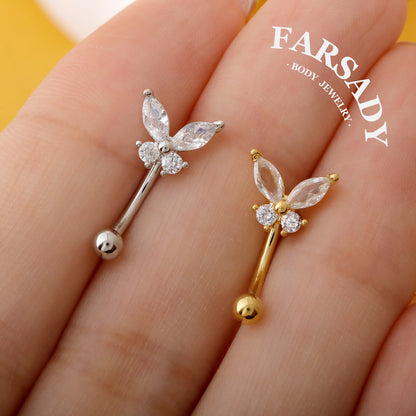 Crystal Flutter - 316L Clear CZ Curved Barbell / Fits 16G Rook Daith Earring Lip Eyebrow Cartilage Piercing