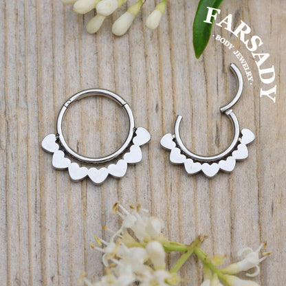 FARSADY Body Jewelry 16G Stainless Steel Love Heart Septum Ring, 8mm 10mm Silver CZ Helix Hoop Earring, Gold Conch Ring Clicker, Hinged Earrings Piercing Jewelry
