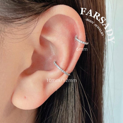 18G Titanium Hinged Nose Ring, 5A Synthetic CZ Fully Paved, Hypoallergenic Piercing Jewelry, Wedding Daily Wear, Helix Conch Ring 6/8/10/12mm