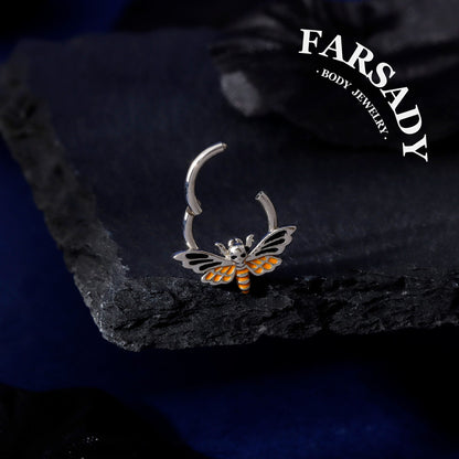 16G Death Moth Daith Earring| 316L Steel Septum Ring| Gold Septum Clicker| Helix Piercing Jewelry| Gothic Tragus Hoop | Skull Moth Halloween
