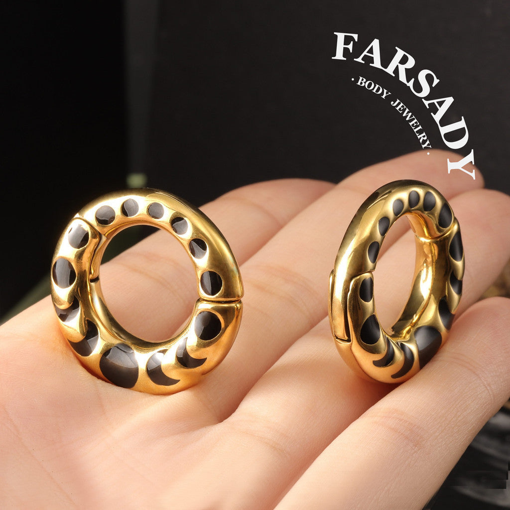 Moon Phases Ear Weights Hoop Magnetic Lock Silvery 316L Steel Ear Hangers 2G Circle Weights Heavy Piercing Earrings for Stretched Ear