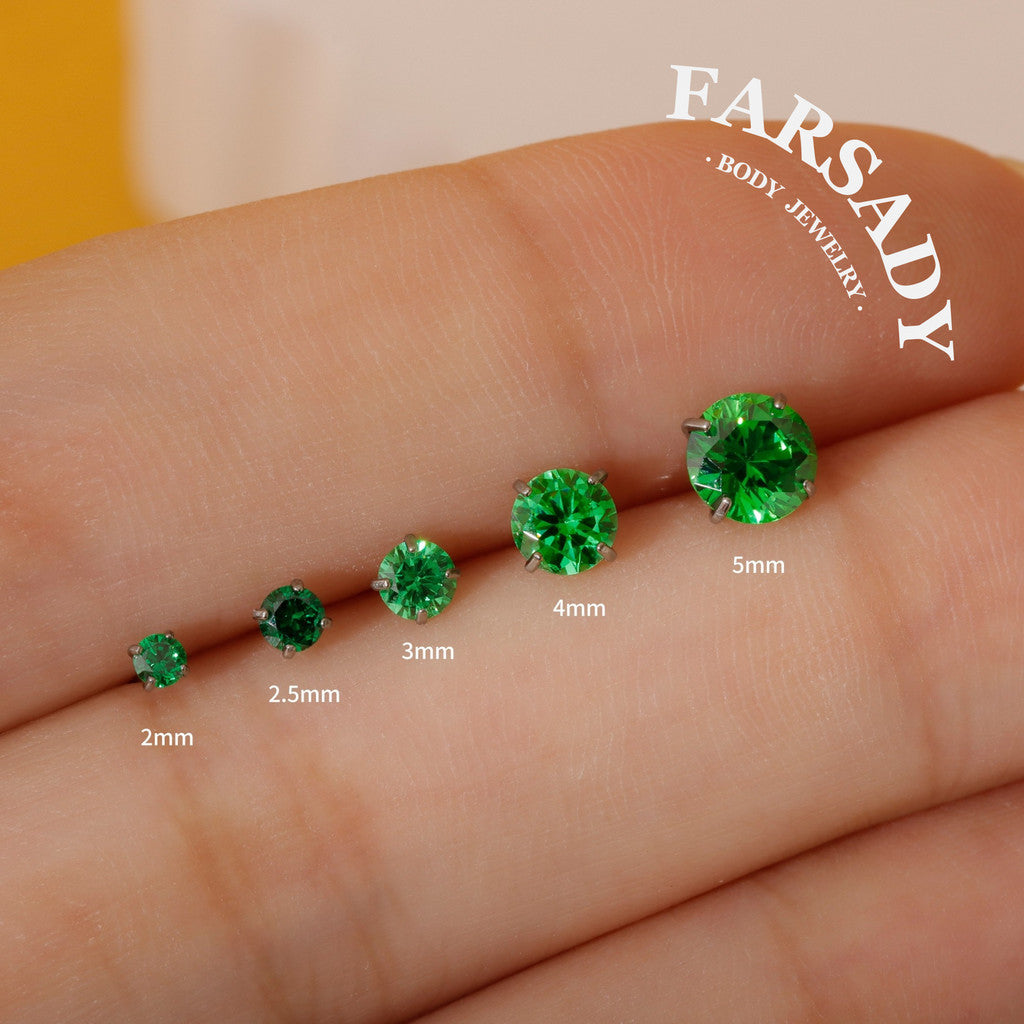 Titanium Push Pin Top with 5A Cubic Zirconia in 2/2.5/3/4/5mm| Fits 16G/18G/20G Threadless Base| helix tragus conch nose lip flat back stud