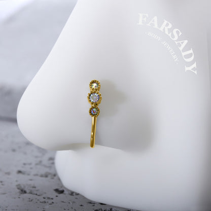 Three Bezel AB CZ Hook - 925 Silver Fake Nose Ring / Fit Non-Pierced Nose Ring