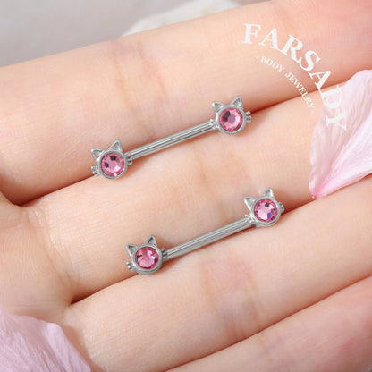 Pink Eyed Cat - 2PCS Pink CZ Straight Barbell / Fits 16G Chest Piercing Nose Bridge