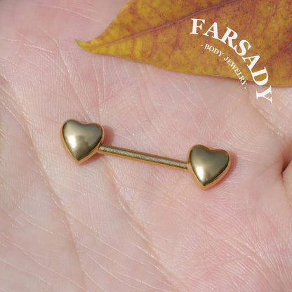 Double Heart - 2PCS Straight Barbell / Fits 16G Chest Piercing Nose Bridge